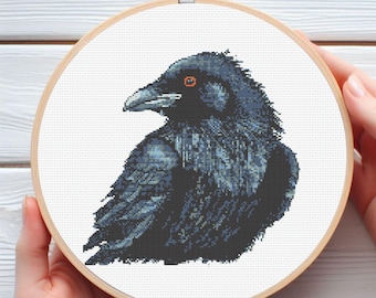 Crow Cross Stitch Pattern - Downloadable Digital Printed PDF Design