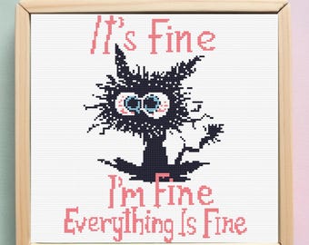 Funny Cat Cross Stitch Pattern: It's Fine Meme (PDF Pattern)