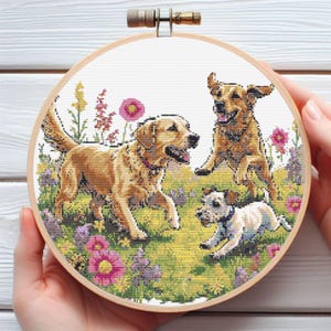 Playful Dogs Cross Stitch Pattern - Fun and Lively Downloadable Digital Printed PDF Design