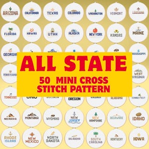 50 USA States Cross Stitch Patterns | Minimalist Icons (PDF Download)