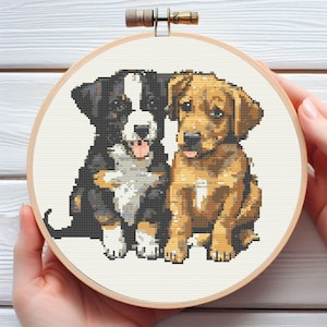 Cute Puppies Cross Stitch Pattern. Downloadable Digital PDF Design. Cute Dogs Design