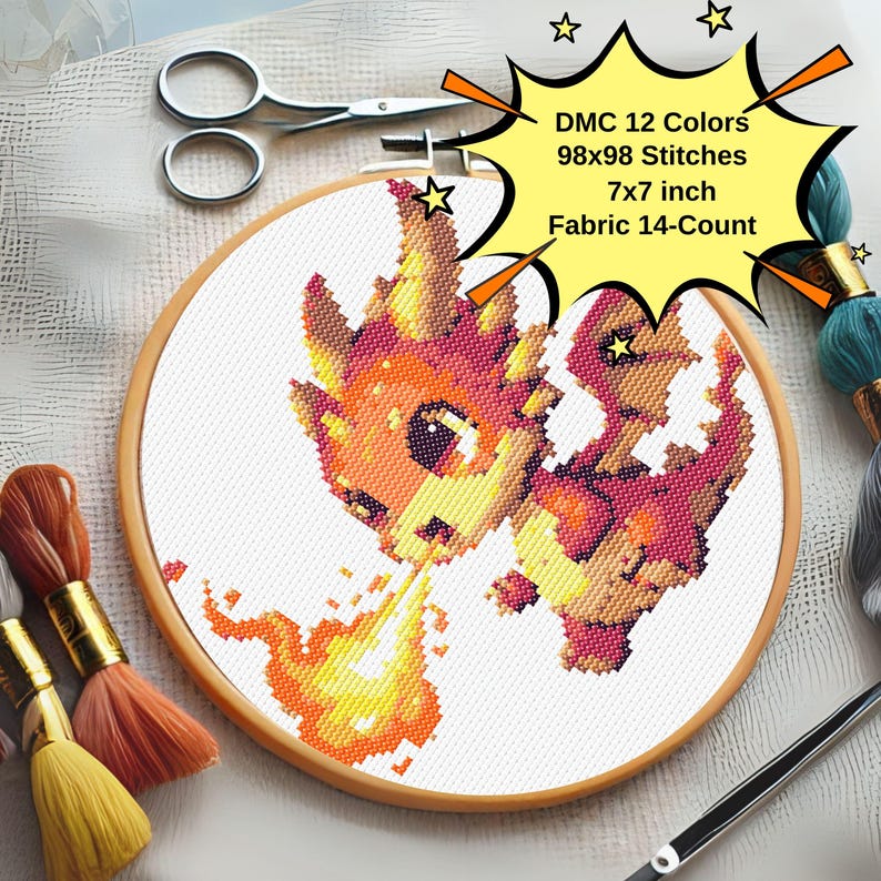 Cartoon Red Dragon Cross Stitch Pattern: Fantasy Art (PDF) - Etsy