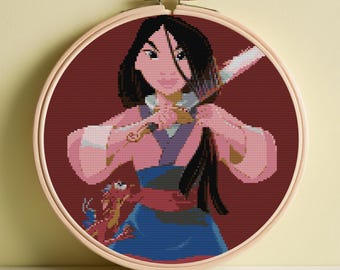 Patrón de punto de cruz de Mulán: 151 x 160 puntos, 19 colores (diseño en PDF digital)