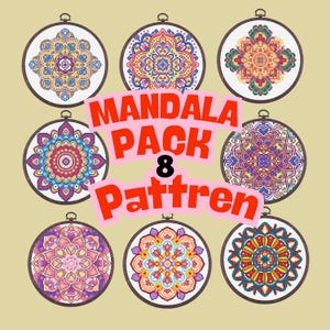 Mandala Korsstygn 8 Mönsterpaket - Nedladdningsbar Digital Tryckt PDF Design