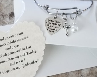 Godmother Bracelet, Godmother Gift, Will You Be My Godmother, Godmother Proposal,  Asking Godmother, Adjustable Bangle