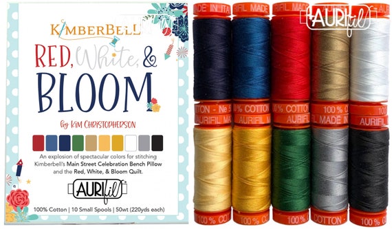 Aurifil Thread 50 Wt Cotton 10 Small Spools Red, White & Bloom by  Kimberbell KC50RWB10 
