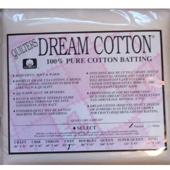 THROW SIZE Quilters Dream Cotton Batting, Dream Batting, Natural, Size  THROW 60 X 60 Select Natural 