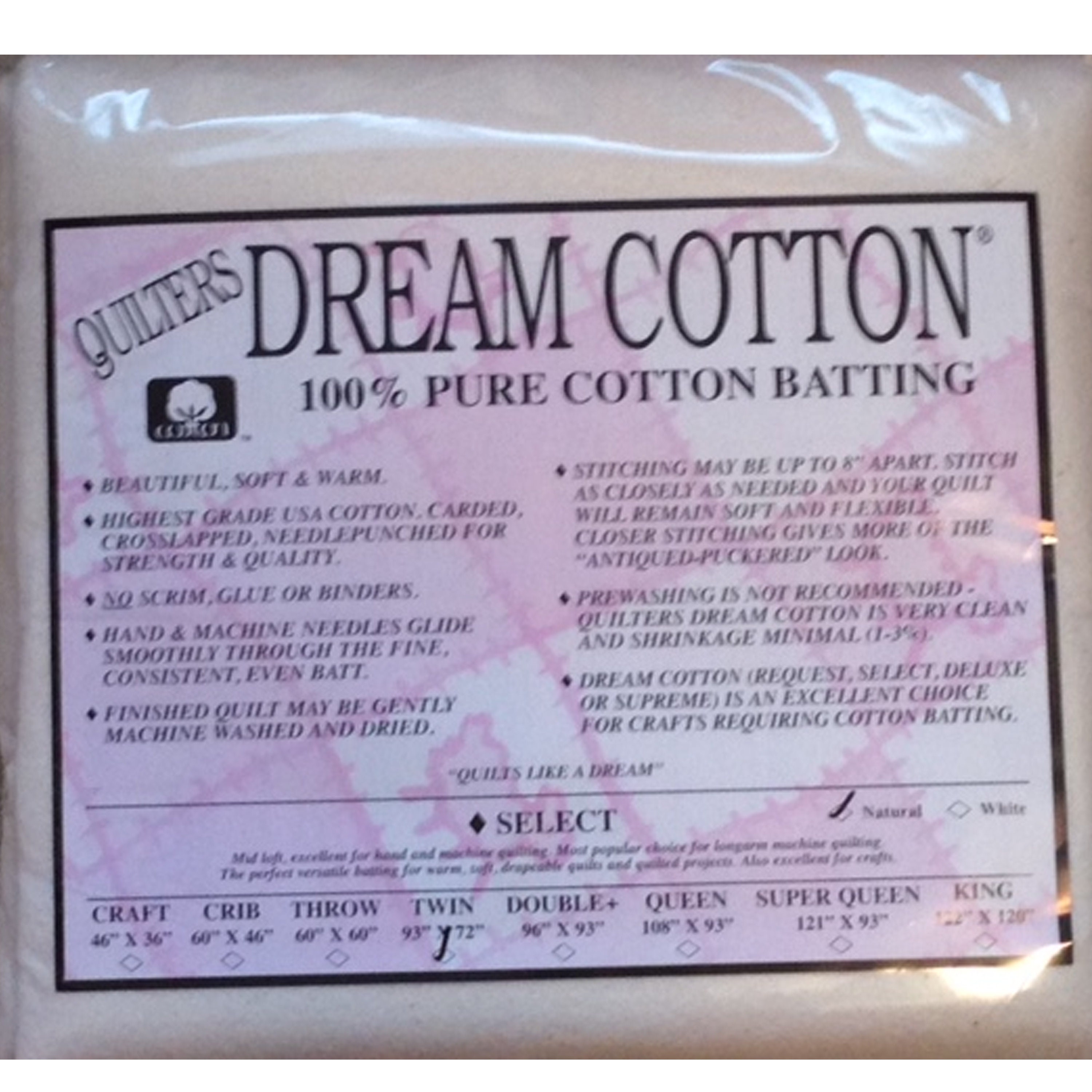 *QUILTERS DREAM COTTON BATTING - WHITE *SELECT*