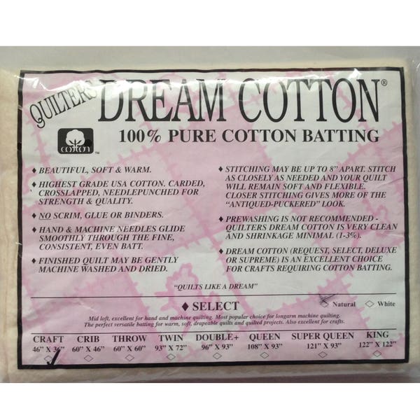 Quilters Dream Craft Natural Cotton Select Quilt Batting 36" x 46"