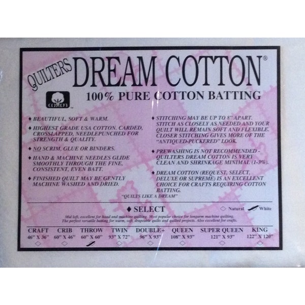 Quilters Dream Throw White Cotton Select Quilt Batting 60" x 60"