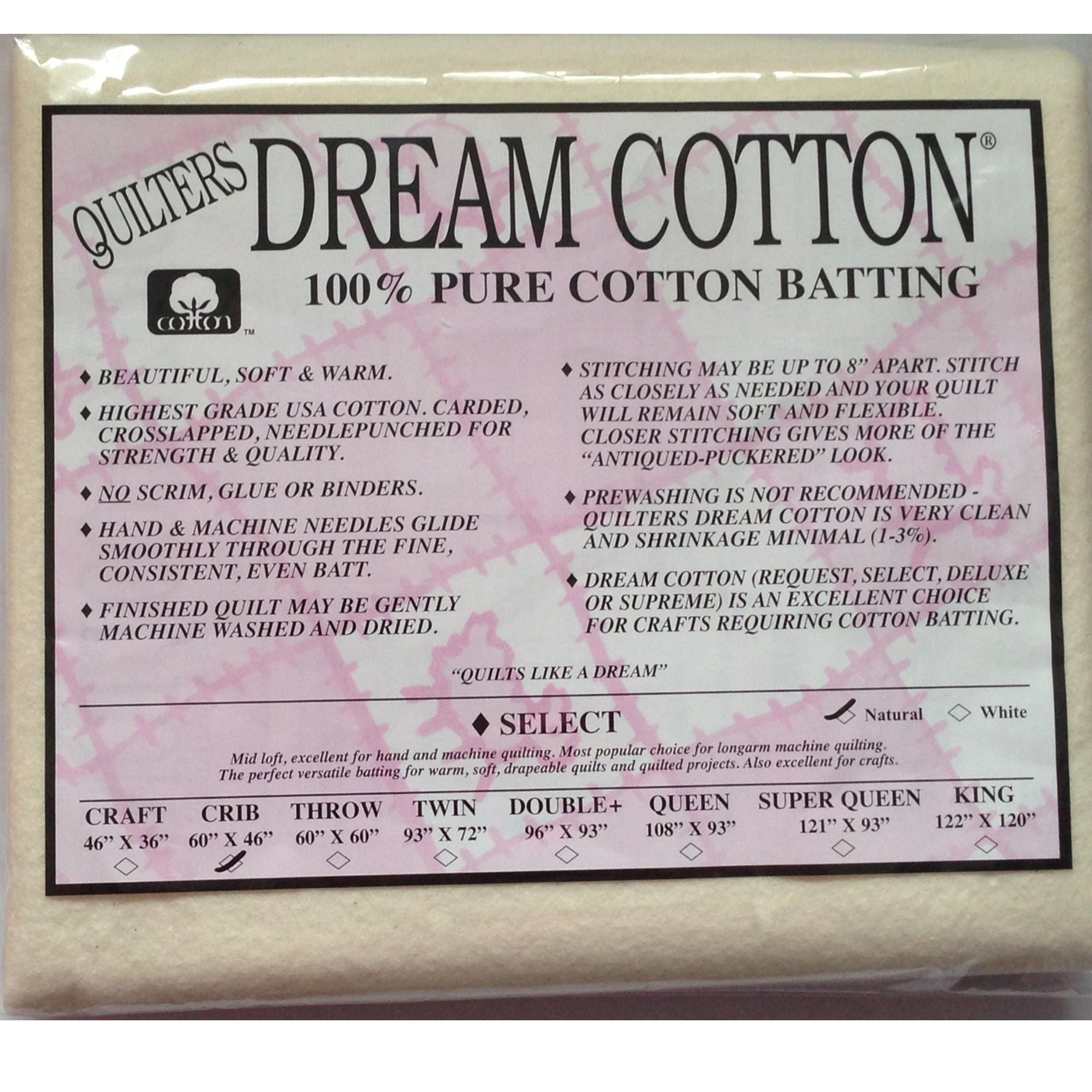 Quilter's Dream 100% Natural Cotton Batting- Crib Size