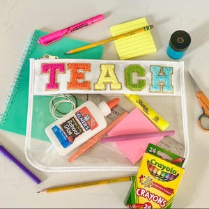 Bolsa de enseñanza / Bolsa de enseñanza / Parches de letras universitarias de chenilla / Regalo para maestros / Bolsa para maestros de regreso a la escuela / Bolsa para el aula / Mochila escolar