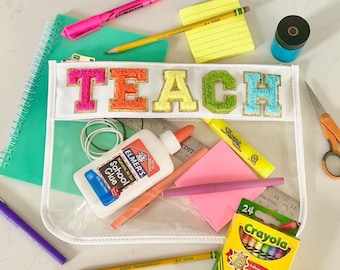 Teach Bag | Teach Pouch | Chenille Varsity Letter Patches | Gift for Teacher | Back To School Teacher Bag | Classroom Bag | School Bag