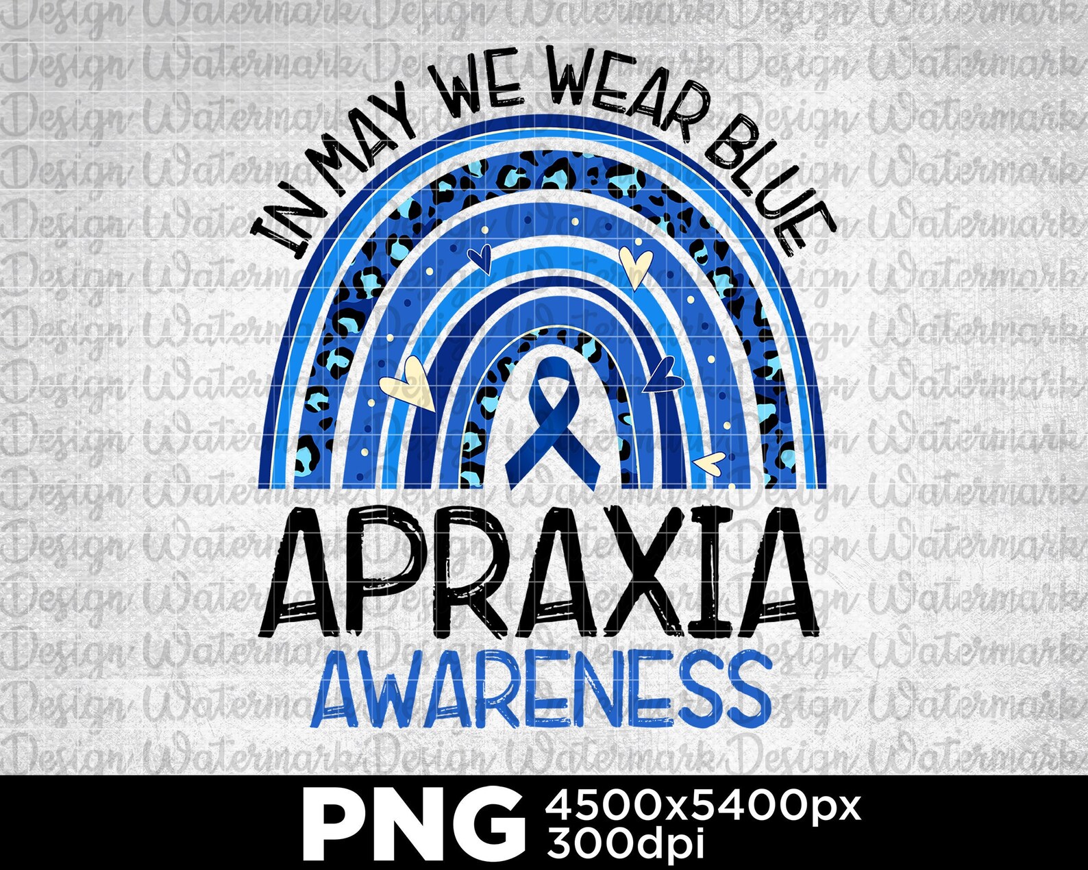 Rainbow in May We Wear Ribbon Apraxia Awareness Month Blue Etsy