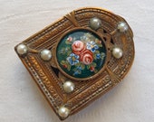 Vintage French Enamel Pearl Compact Case Pill Box