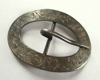 Vintage Belt Buckle La Pierre Sterling Silver Engraved Floral Design