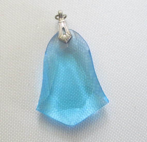 Vintage Necklace Pendant Faceted Blue Stone - image 1