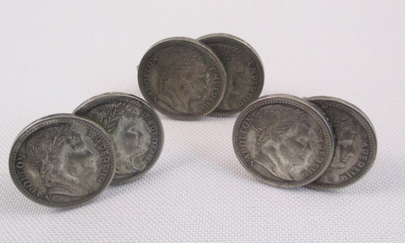 Vintage Faux Napoleon Coin Cuff Link and Tie Clip… - image 5