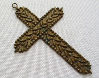 Vintage Engraved Brass Religious Cross Pendant
