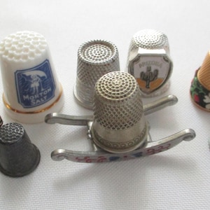 Vintage Group of 8 Metal Thimbles and a Holder