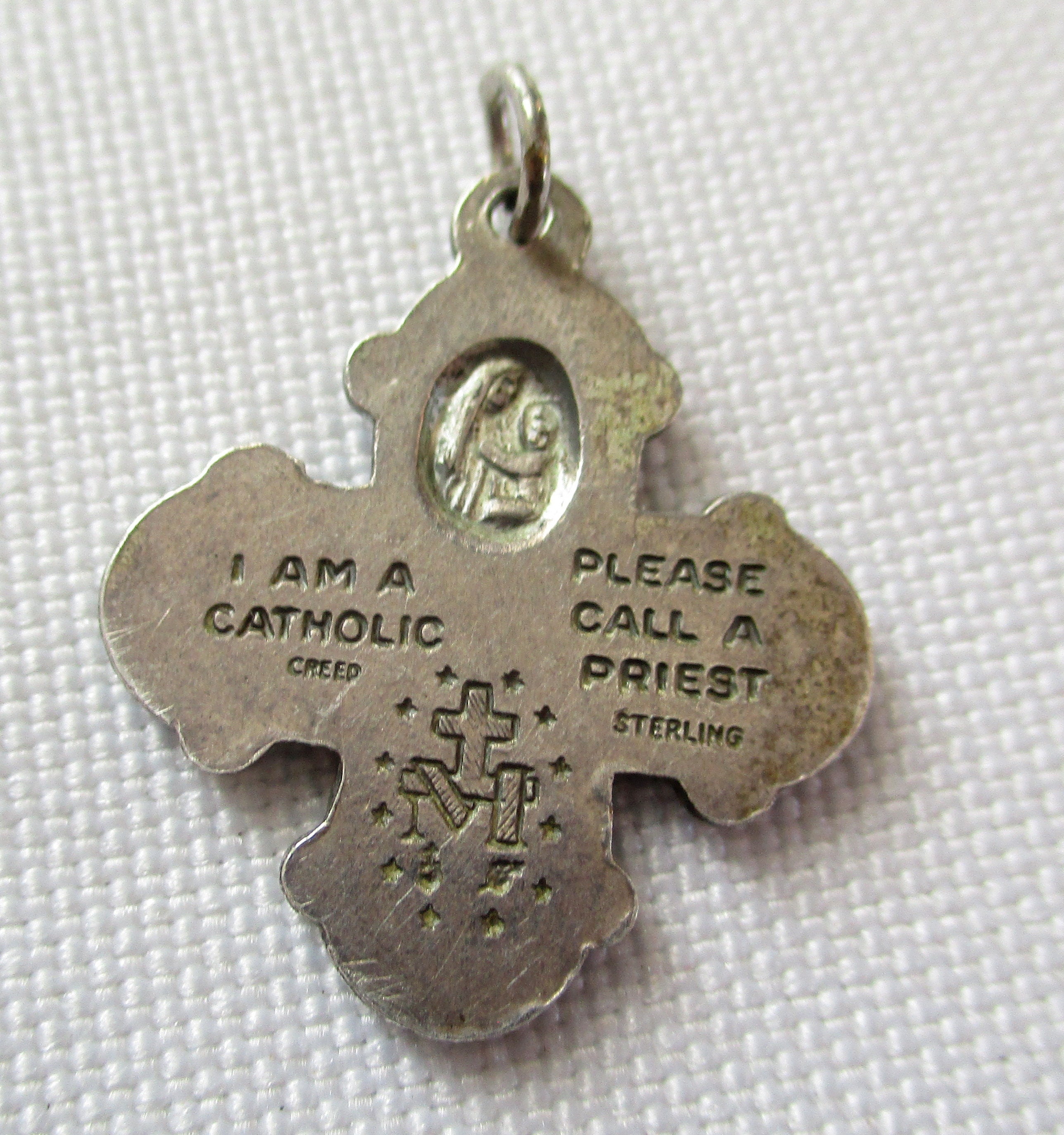 Vintage Small Medal Pendant Four Way I Am a Catholic Creed Sterling ...