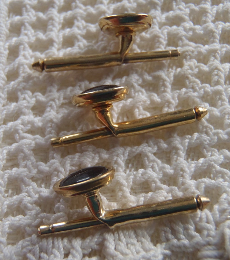 Vintage Shirt Studs Gold Tone Brown Centers 3 Pieces Etsy
