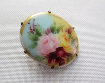 Vintage Victorian Porcelain Brooch Floral Design