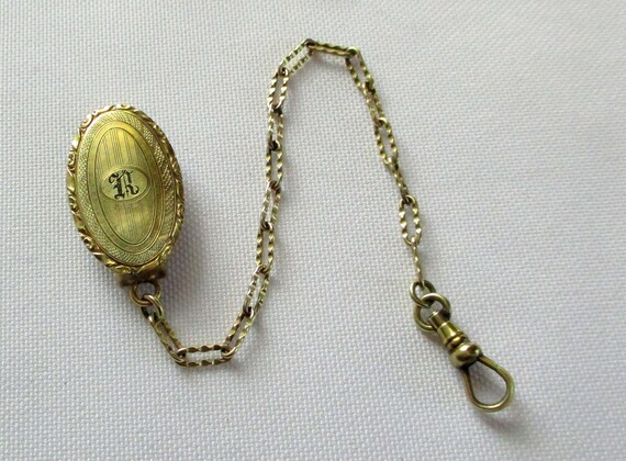 Vintage Engraved Belt Pocket Watch Chain Initial … - image 1