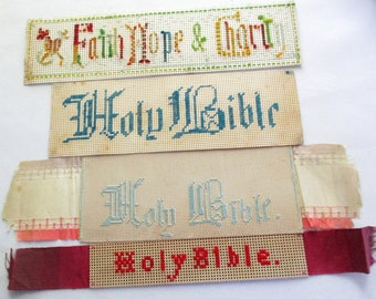 Vintage Victorian Group of 4 Perforated Paper Needlework Religious Bookmarks