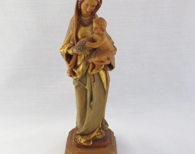 Vintage Mary and Baby Jesus With Grapes Carved Wood Statue 6 3/4" - Etsy
