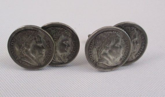 Vintage Faux Napoleon Coin Cuff Link and Tie Clip… - image 4
