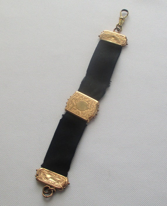 Vintage Simmons Pocket Watch Chain Black Woven Ribbon Engraved Etsy