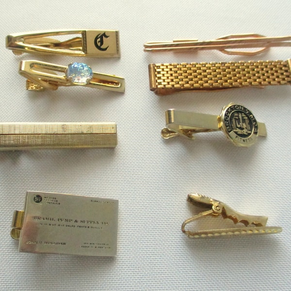 Vintage Tie Bars and Clips Gold Tone 8 Pieces