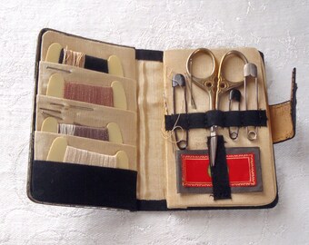 Vintage Travel Sewing Kit with Purse Mirror