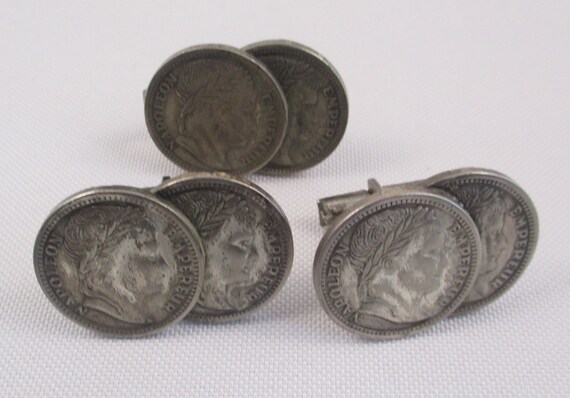 Vintage Faux Napoleon Coin Cuff Link and Tie Clip… - image 2