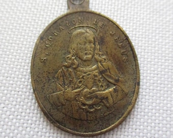 Vintage S Corazon de Jesus and Sacre Coeur de Marie Religious Medal