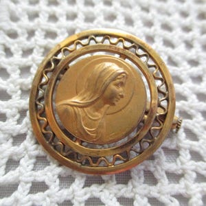 Vintage Madonna Brooch Filigree Border