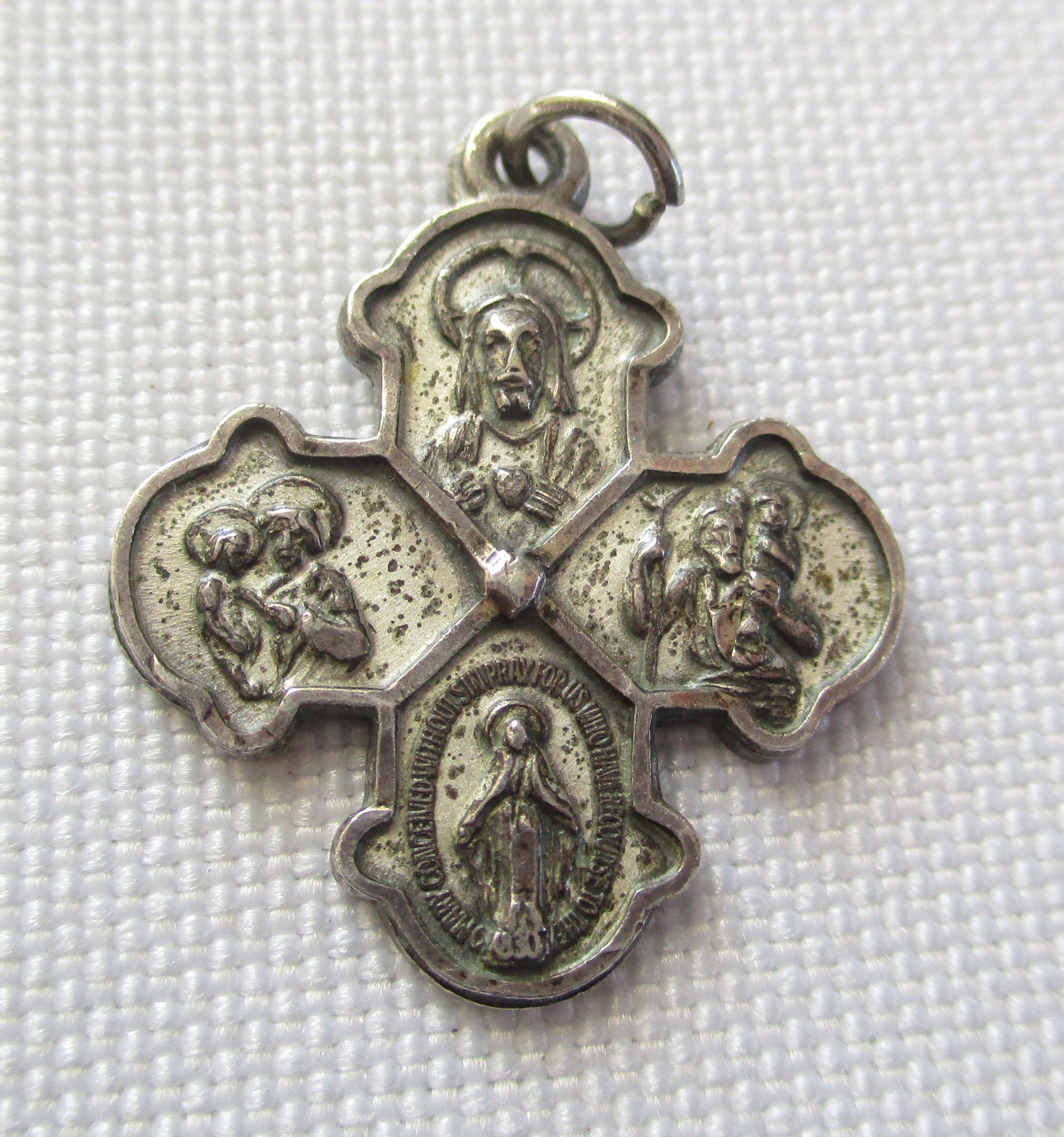 Vintage Small Medal Pendant Four Way I Am a Catholic Creed Sterling ...