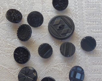 Vintage Black Buttons 12 Pieces