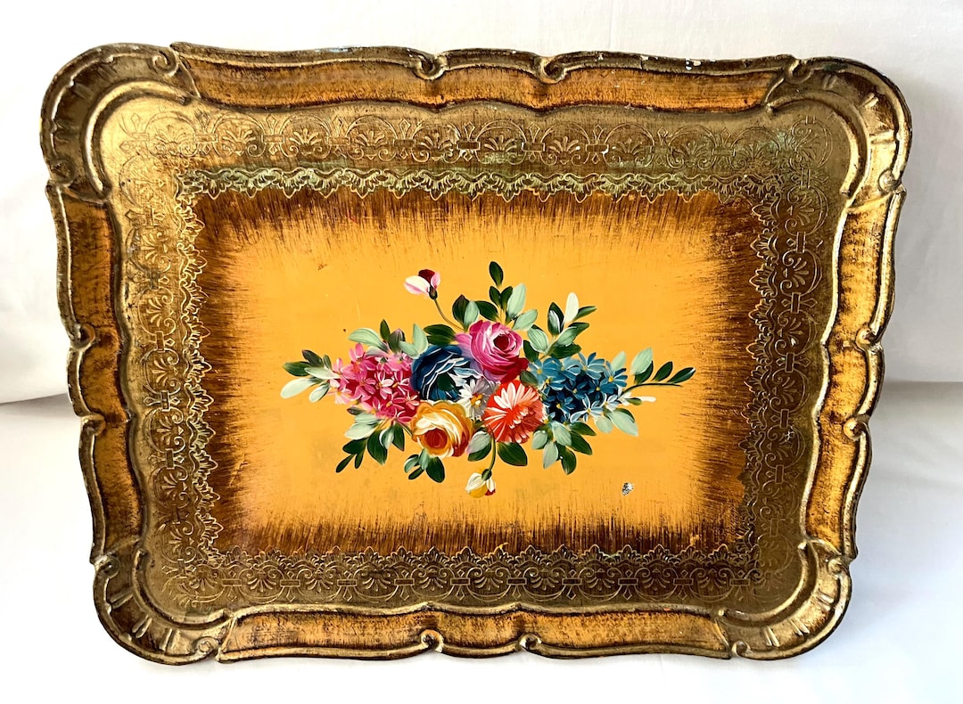 Vintage Florentine Tole Gold Floral Design Serving Tray - Etsy