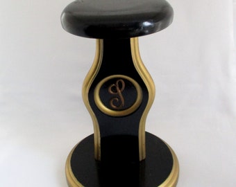 Vintage Black and Gold Painted Wood Hat Stand S Monogram