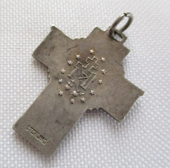 Vintage Sterling Silver Patriotic Cross with Wings and the Miraculous Medal View 4