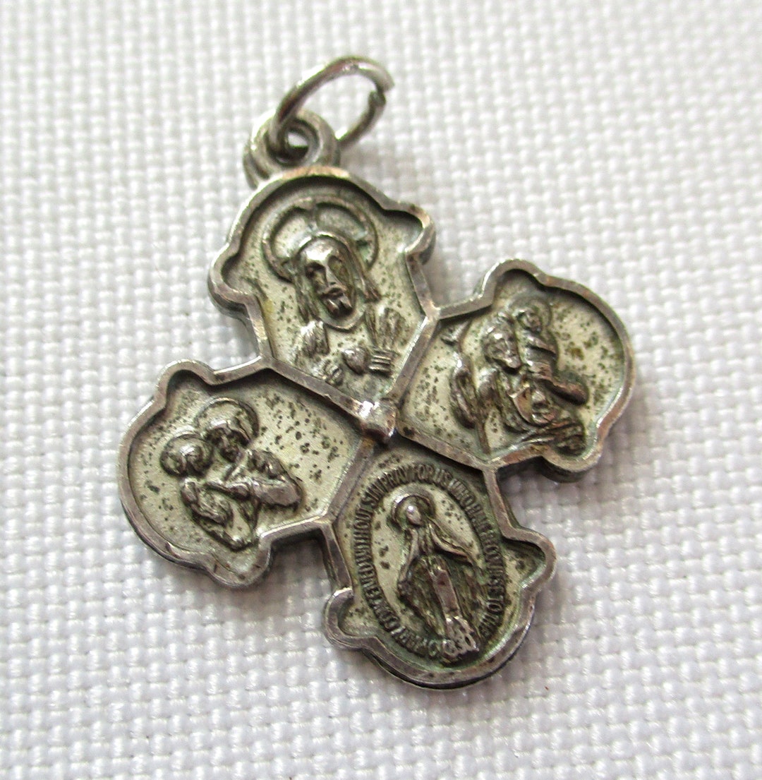 Vintage Small Medal Pendant Four Way I Am a Catholic Creed Sterling ...