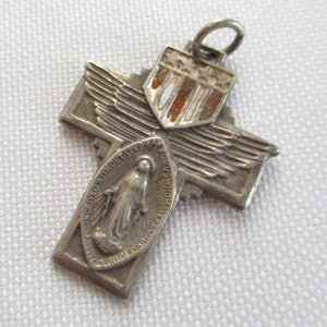 Vintage Sterling Silver Patriotic Cross with Wings and the Miraculous Medal