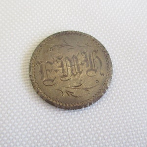 Vintage EMH Initial Monogram Love Token Coin 1887 Seated Liberty