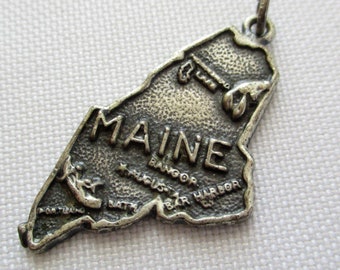 Vintage Sterling Silver Map of Maine Charm