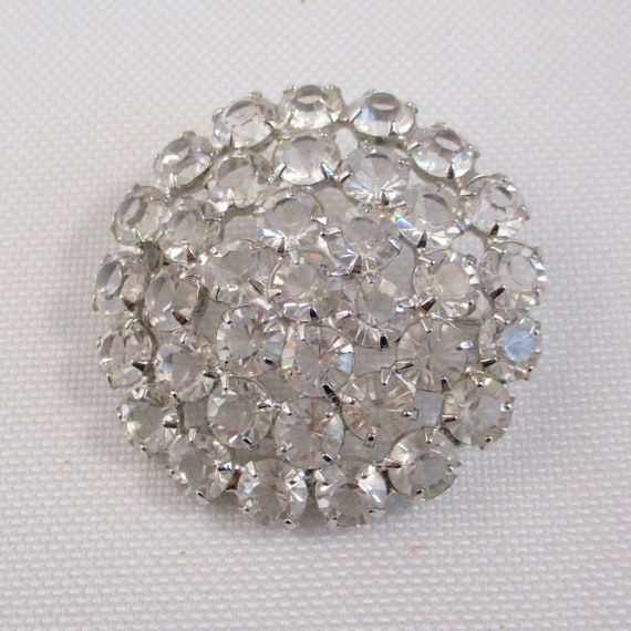 Vintage Clear Round Rhinestone Brooch Sterling Si… - image 5