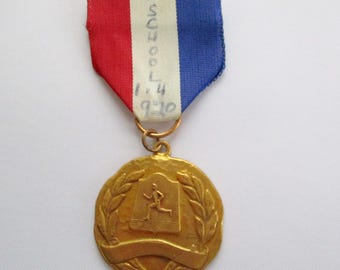 Vintage Track Award Medal Ribbon Pin