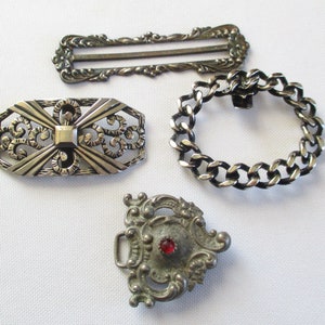 Vintage Group of 4 Assorted Silver Tone Buckles and Clips