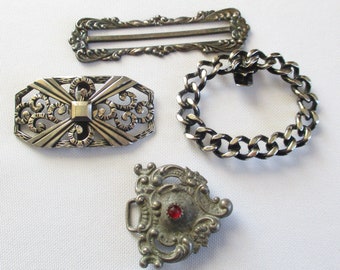 Vintage Group of 4 Assorted Silver Tone Buckles and Clips